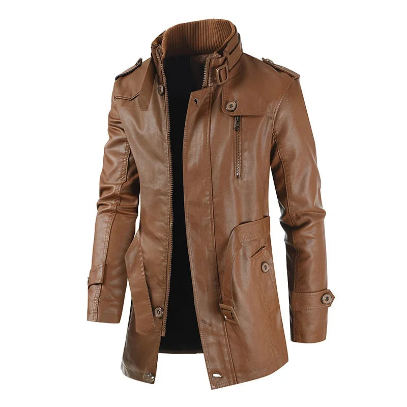 Elegante lange Lederbikerjacke