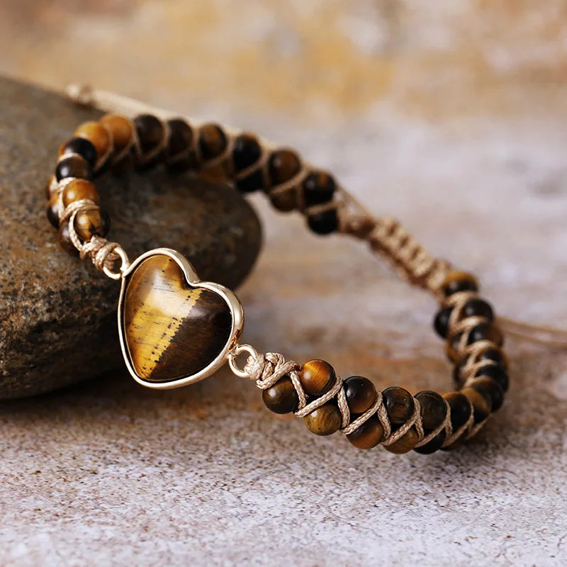 Woven Tiger's Eye Heart Bracelet - Tiger's Eye