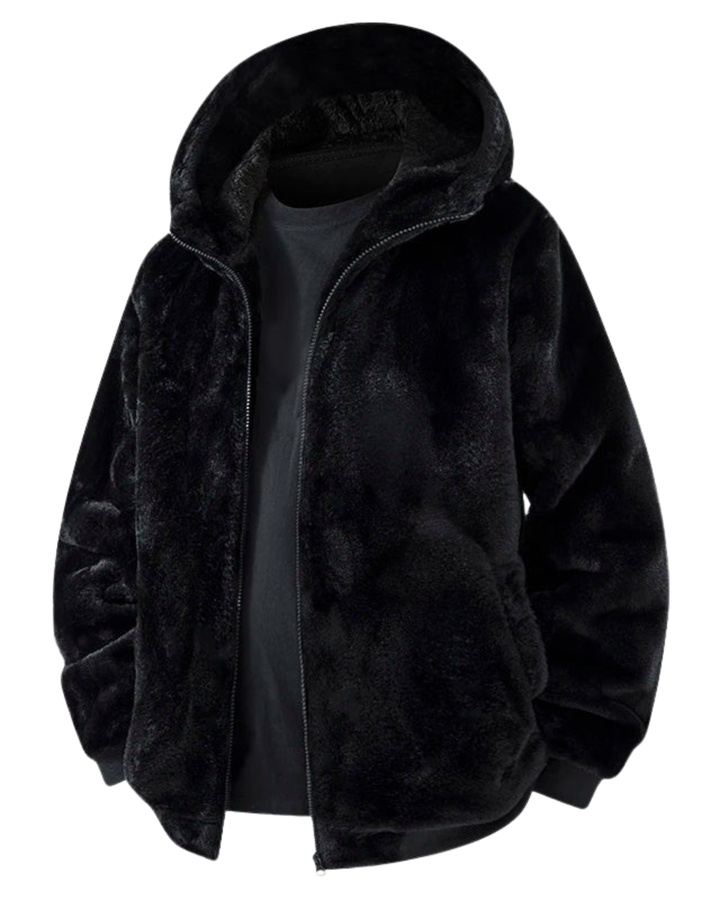 Herrenjacke mit Kapuze aus Kunstfell