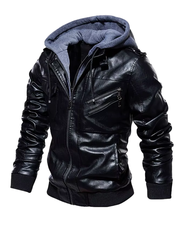 Lederjacke mit Kapuze